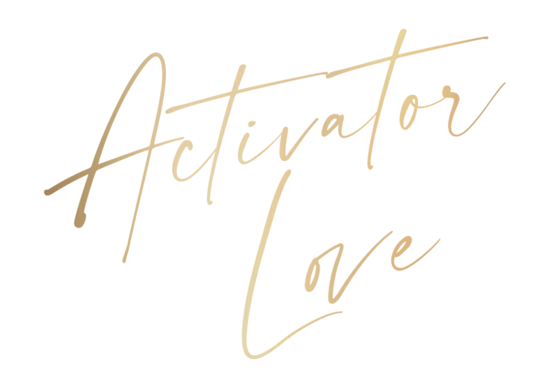 Activator Love written in brushed gold script font