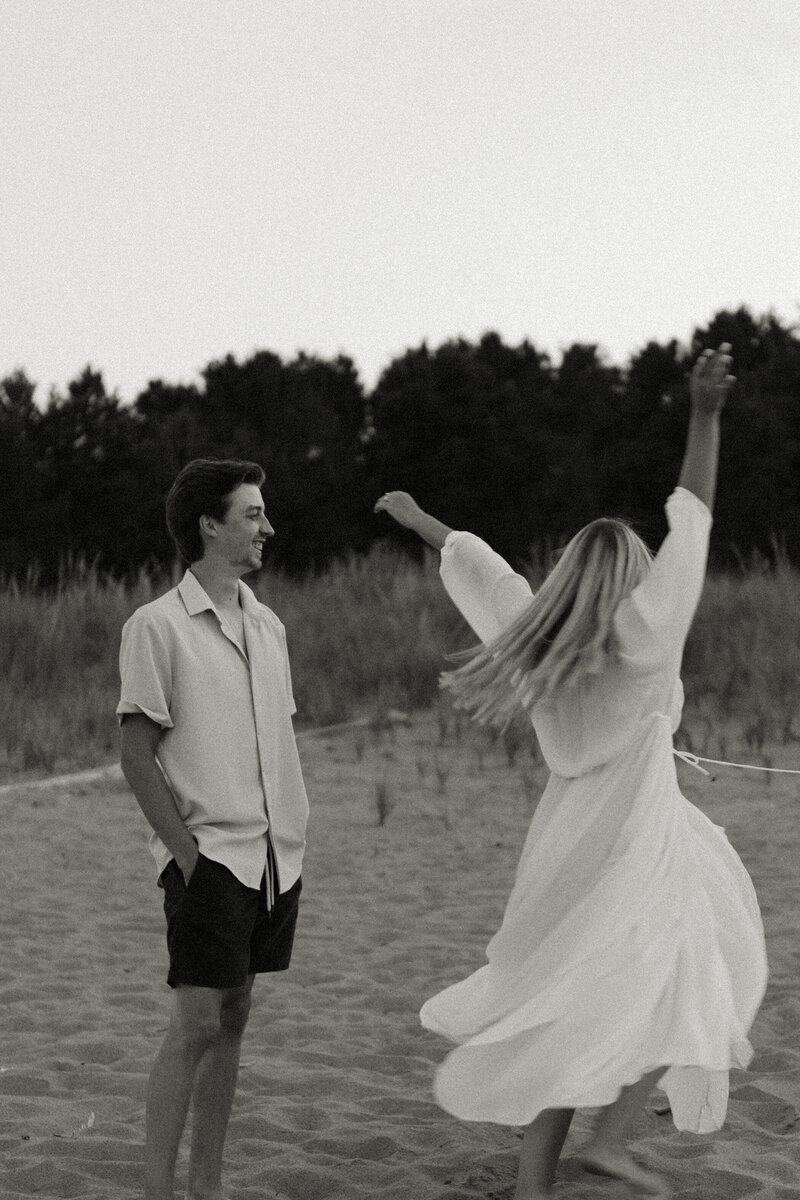 Carefree coastal engagement session along Lake Superior