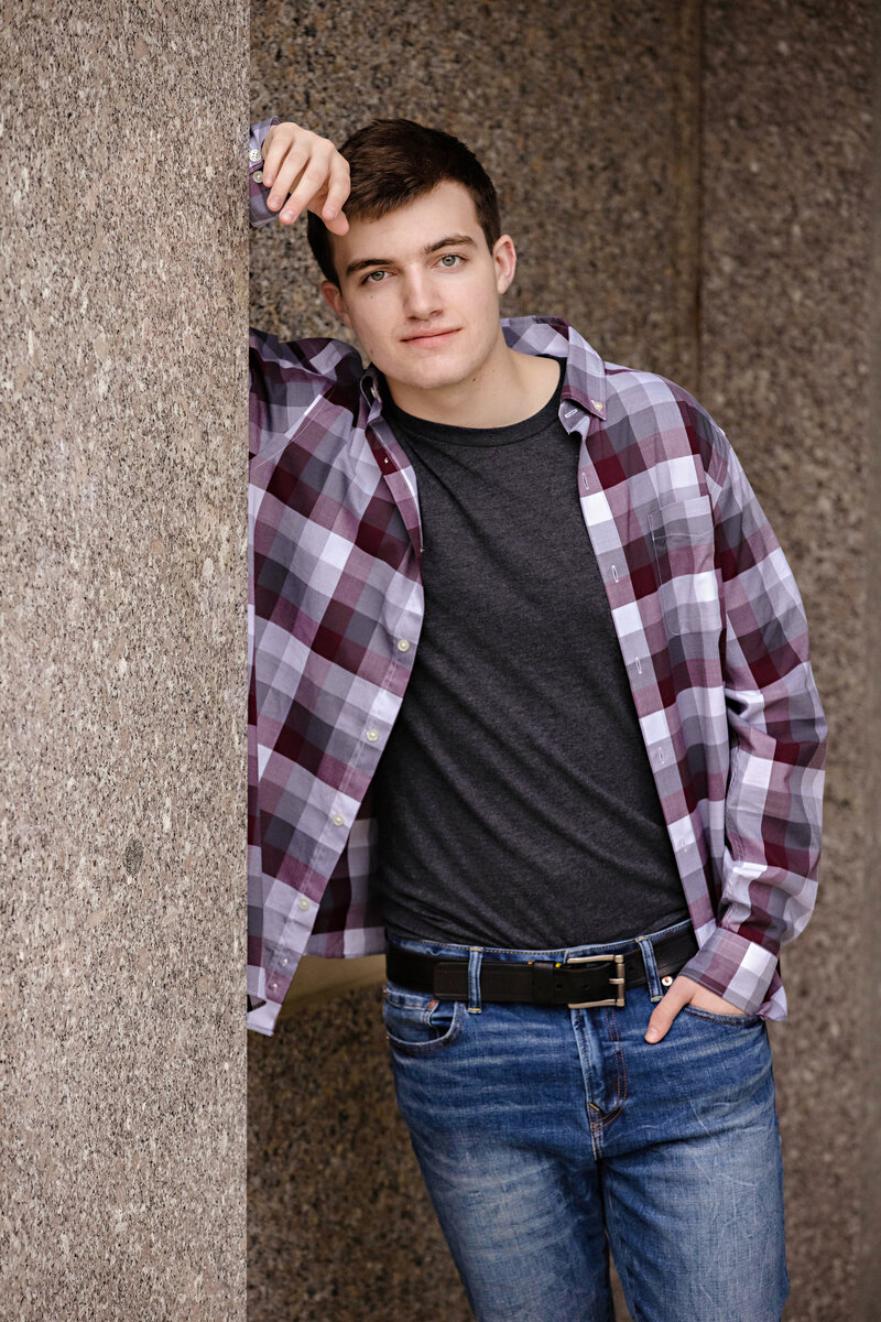 Confident HS School Senior boy posing