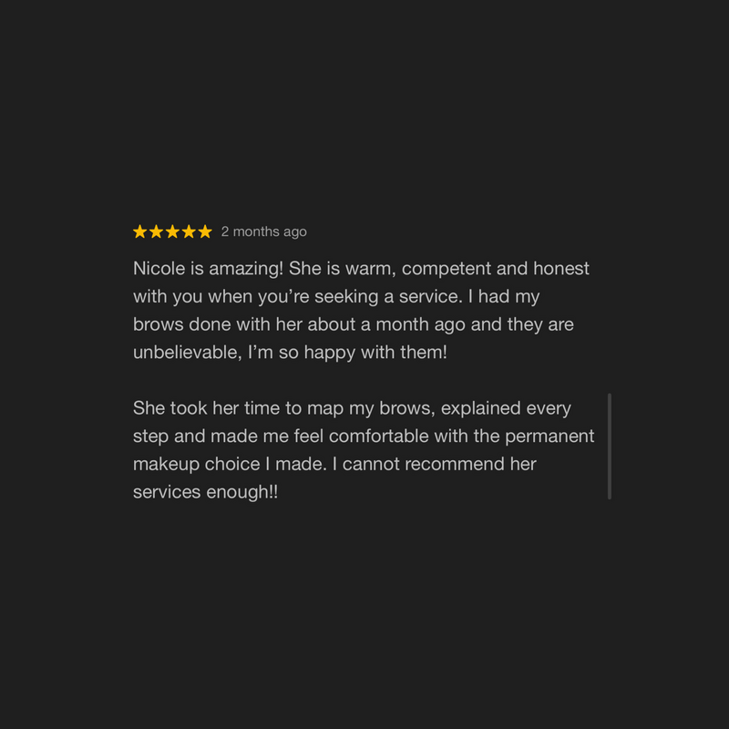 Screenshot of powder brow review highlighting soft, healed results