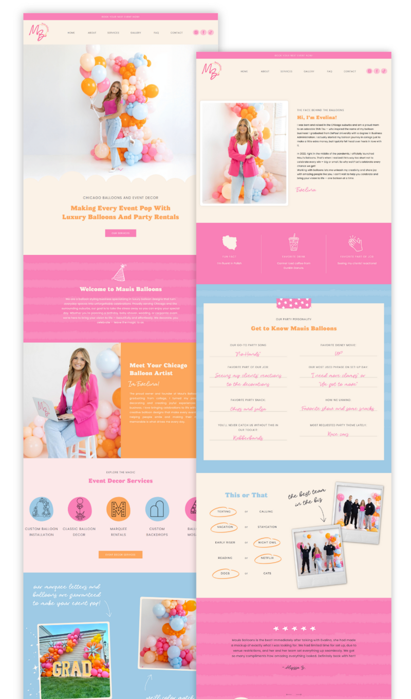 fun, colorful event planner website for balloon artist