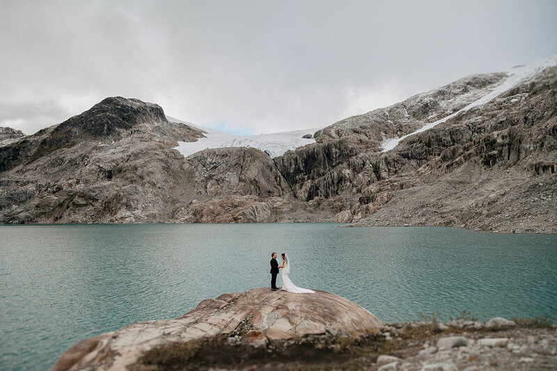Rocky Mountain elopement at a glacier lake with BC elopement photographers