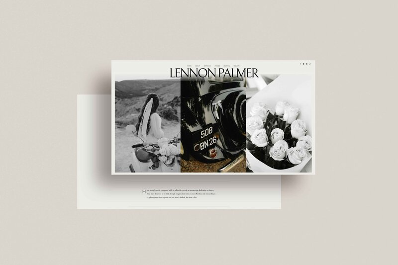 Lennon Palmer Showit home page—story-first structure with refined typography and intuitive flow guiding visitors from intrigue to inquiry (3)