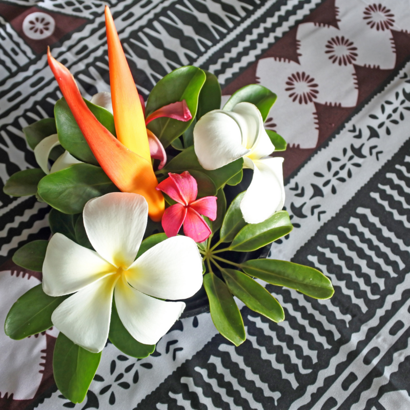 Fiji Tapa Cloth and Tropical Flowers