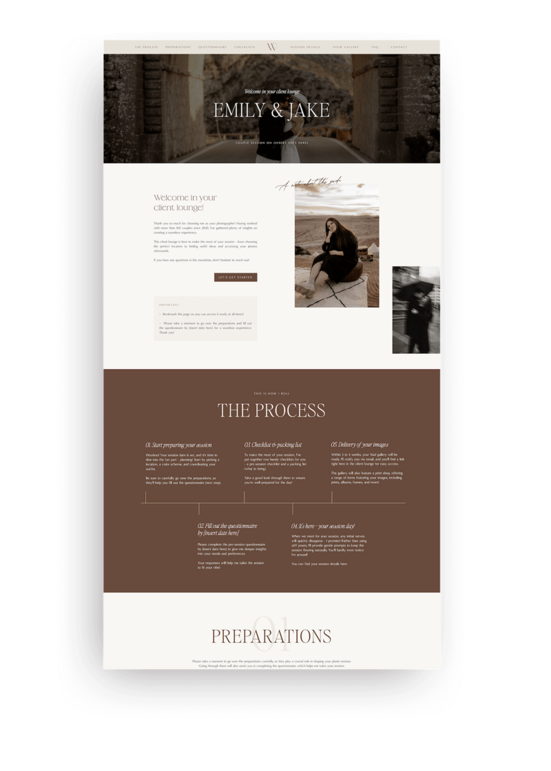 Editorial Showit Client Lounge template for photographers