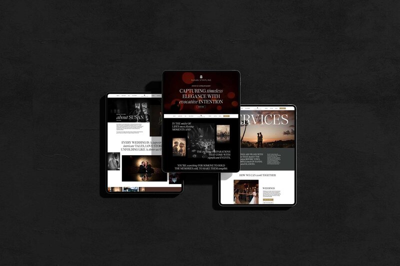 Three ipads showing a website for Susan Stripling Photography.