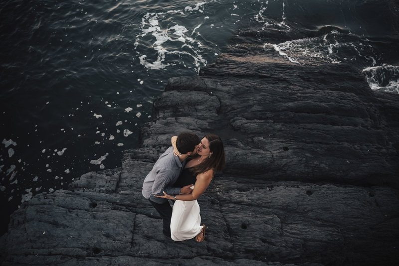 Couple by the ocean during Connecticut Engagement Session