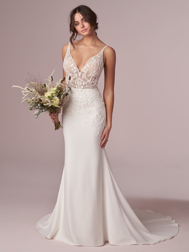 wedding dress lace top plain bottom
