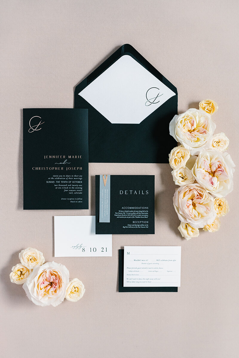 Modern Black Vail Wedding Invitations