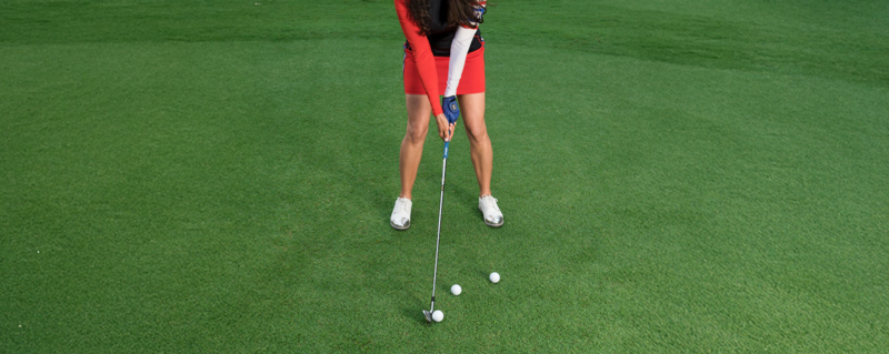 Renee O’Higgins, PGA and LPGA golf instructor posing  for chipping for Golf Digest.