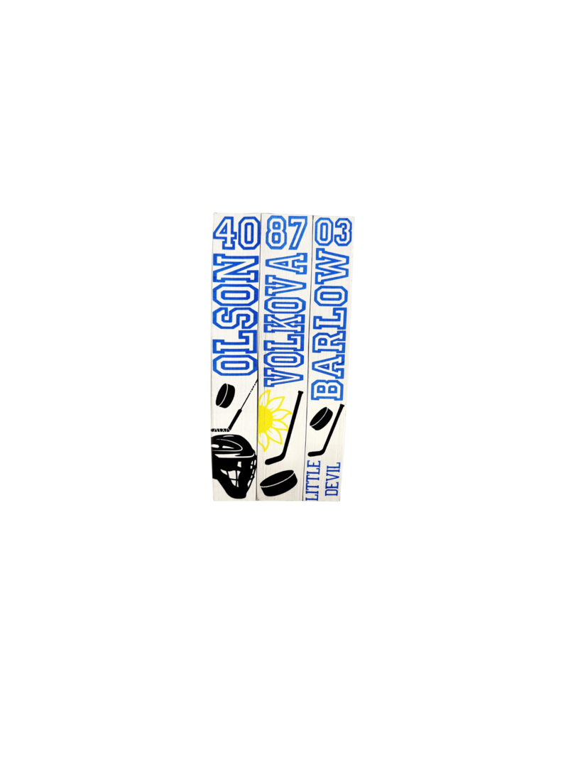 Complete Blue Devils Hockey Series sprayed-edge set by S.J. Sylvis from Sprayed Your Pages, featuring Play the Game, Rush the Edge, and Skate the Line — hand-painted in matching blue, white, and black designs with bold player numbers and hockey-themed artwork.