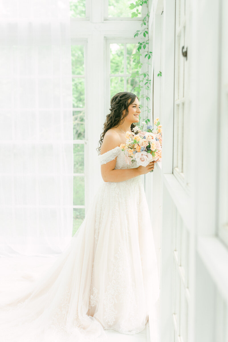 Bride during her Houston bridal session at The Oak Atelier