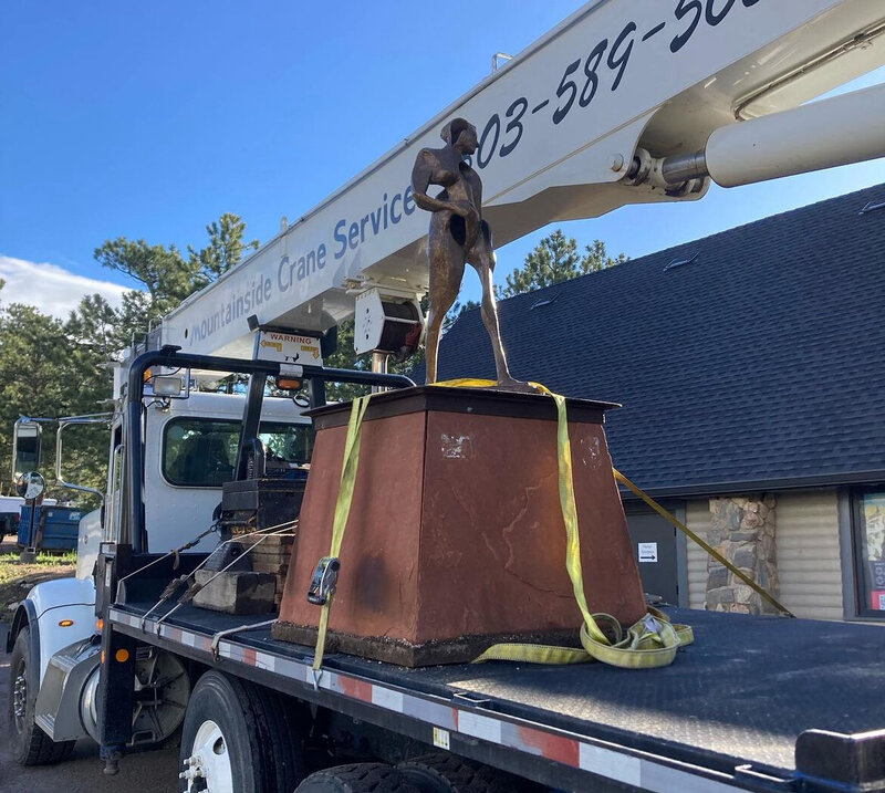 Sculpture installation by Mountainside Crane Service in Evergreen and Foothills