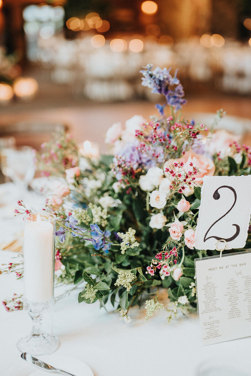 Flower centerpiece on a wedding reception table