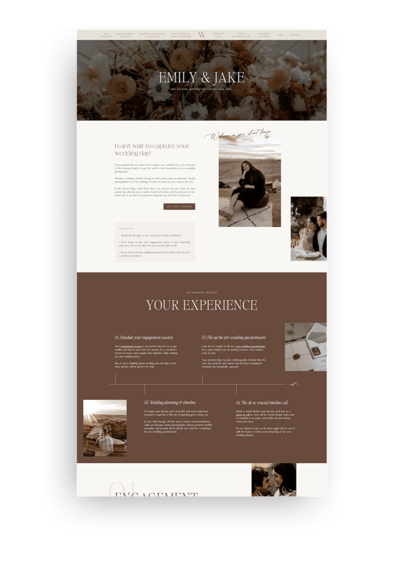 Editorial Showit Wedding Client Lounge for wedding Photographers