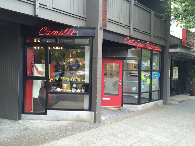 Storefront of Colaizzo Opticians, a modern luxury eyewear boutique located in Queen Anne, Seattle