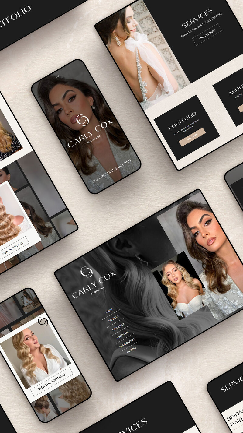 Chic website design for a wedding business, showcasing modern romantic branding.