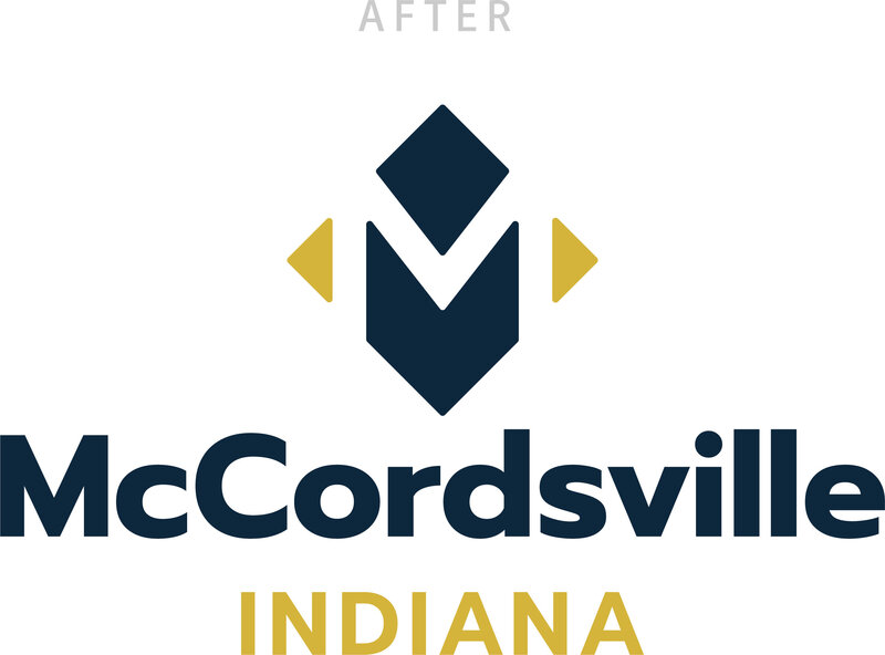 McCordsville stacked logo with dark blue and yellow symbol and type