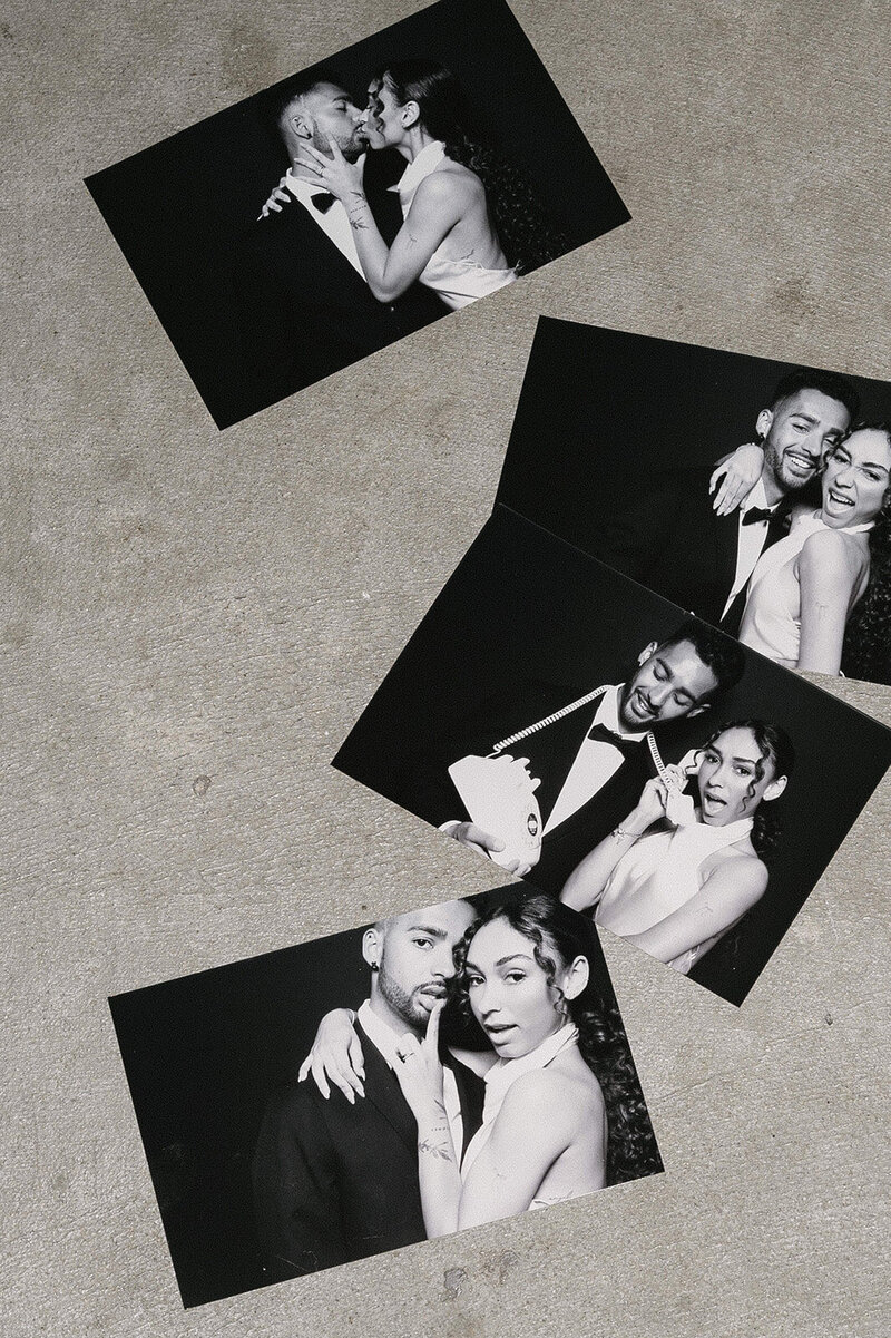 Charming photo booth pictures of a wedding couple with vintage prop phone by Always Present.