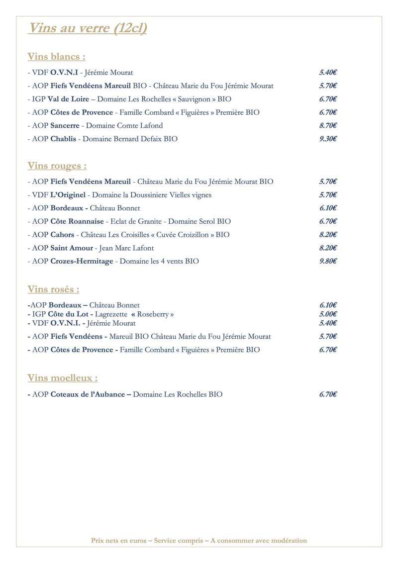 Explorer notre carte des vins - Restaurant gastronomique à Noirmoutier