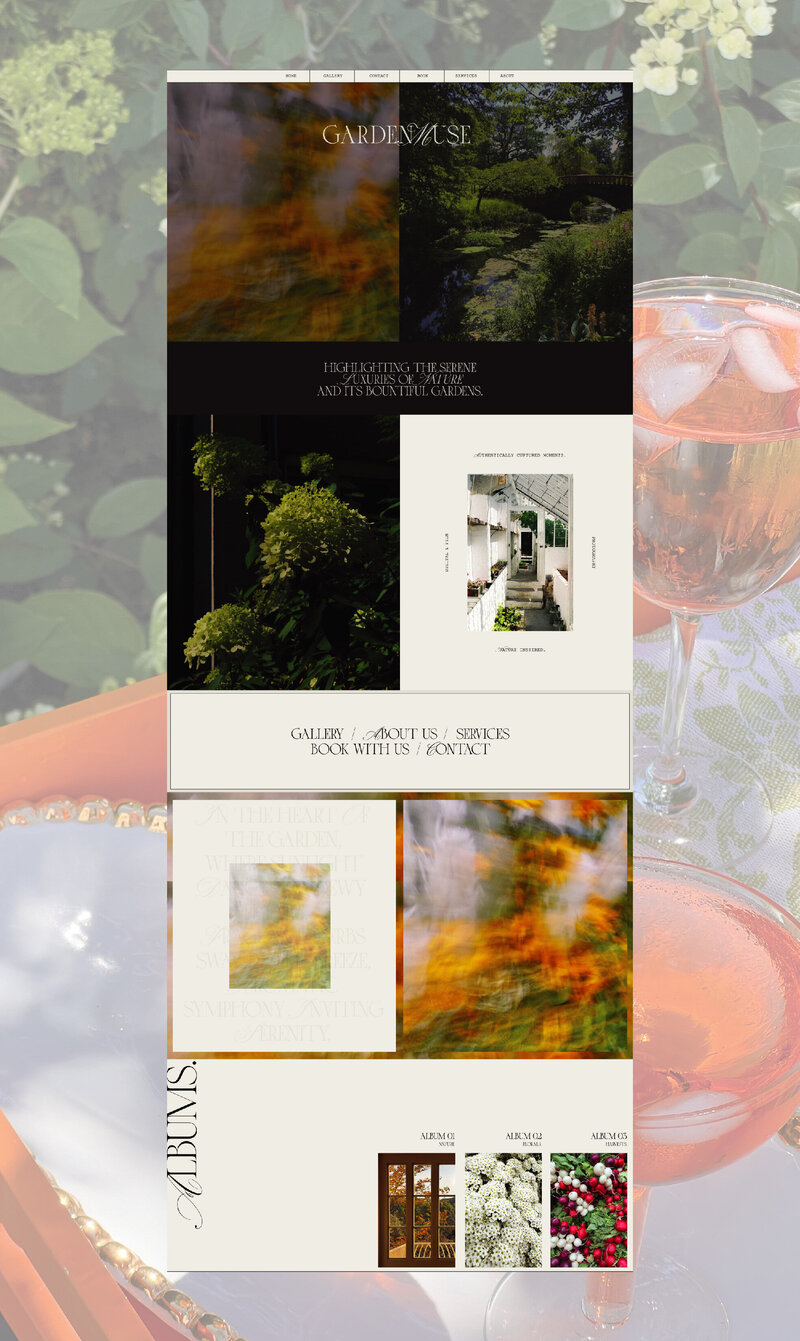 Website home page for garden photographer showing web design for creatives