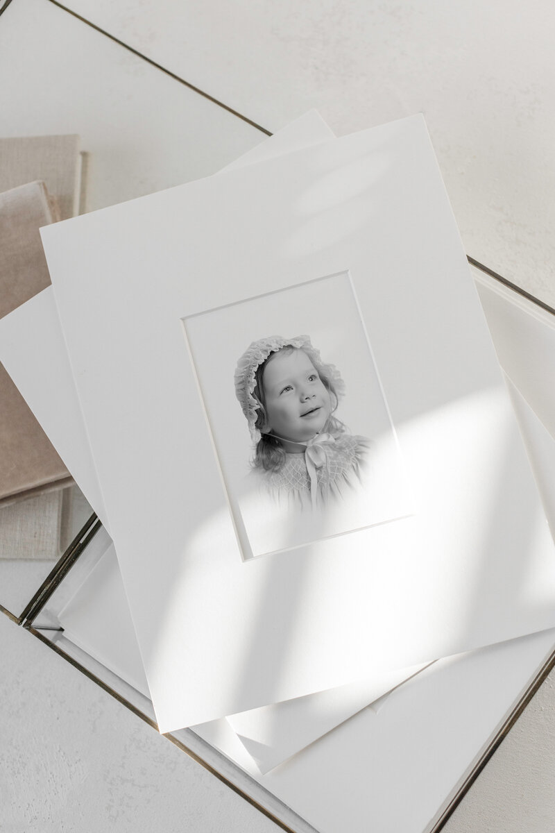 Matted black and white heirloom print by Caroline Eidson Heirloom Portrait Photographer