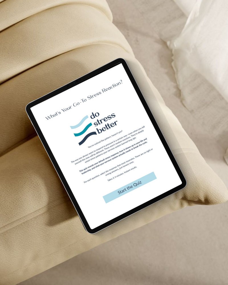 Tablet displaying Do Stress Better quiz for identifying personal stress patterns