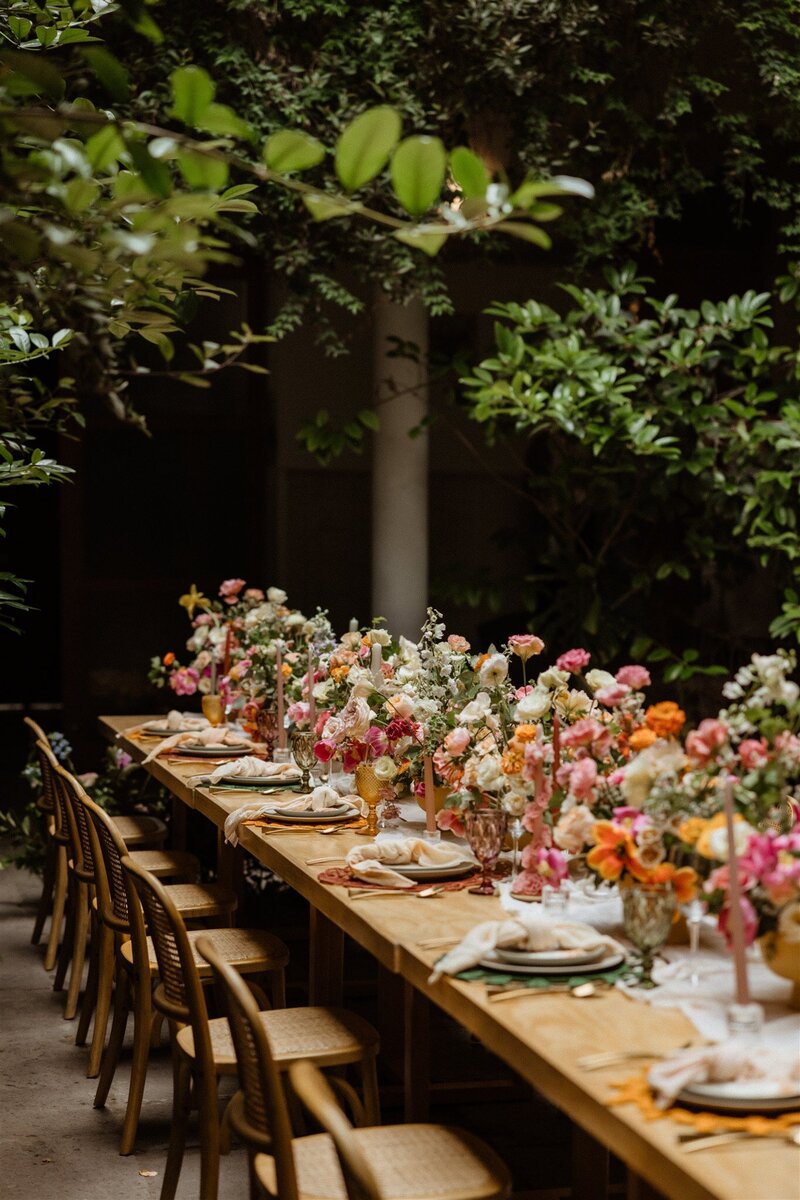 Outdoor wedding tablescape in Mexico