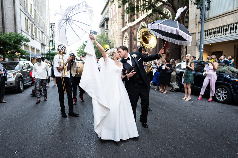 Wedding second line parade in downtown New Orleans