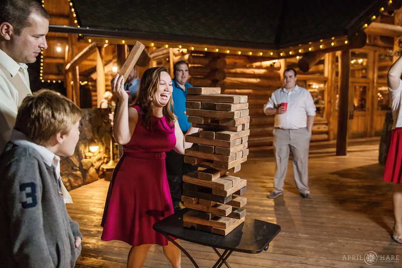 Outdoor patio games at the Evergreen Lake House in Colorado