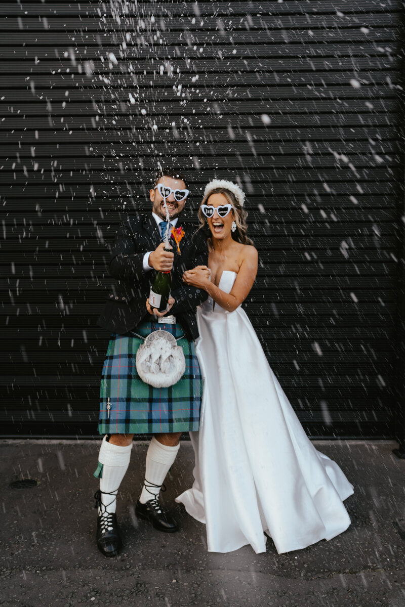 Alternative bridal portraits at the Engine Works in Glasgow wedding venue