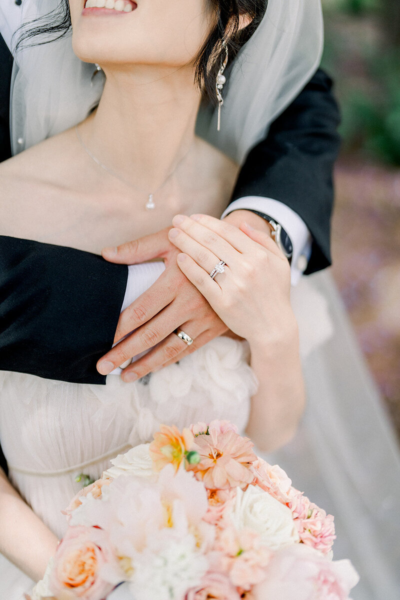 Bride and Groom’s Hands with Wedding Rings at The Langham Huntington, Pasadena
