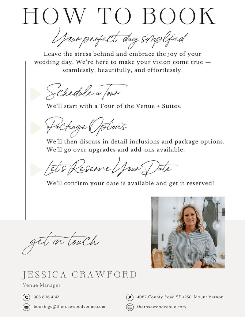 Book a Tour at The Rosewood Venue wedding venue indoor reception outdoor ceremony Table Decor ideas Mount Vernon TX The Rosewood Venue near me barn wedding venue