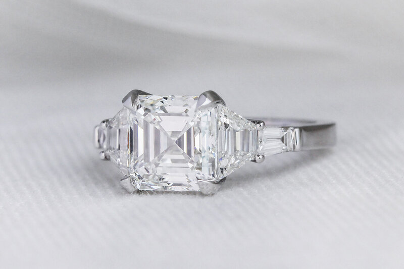 three stone asccher engagement ring dallas, tx