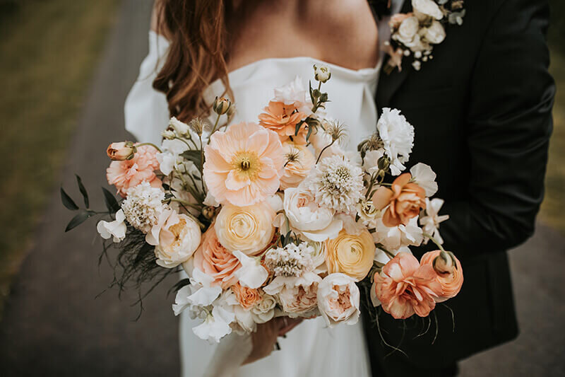 B N 69 peach white brides bouquet