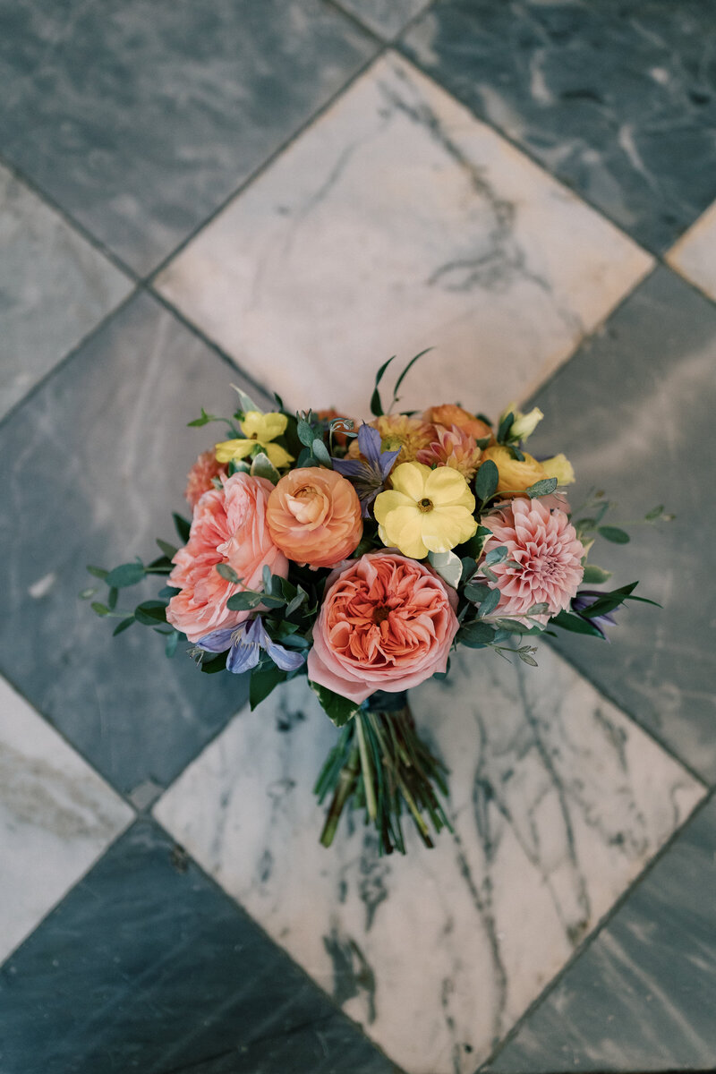 An ethereal wedding bouquet inside the Kipton Monaco Hotel in Washington DC