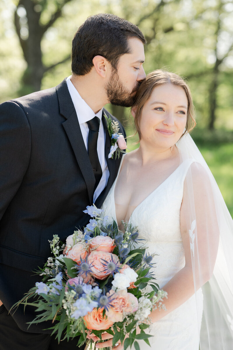 bride reveals her dress to the groom for the first time on wedding day