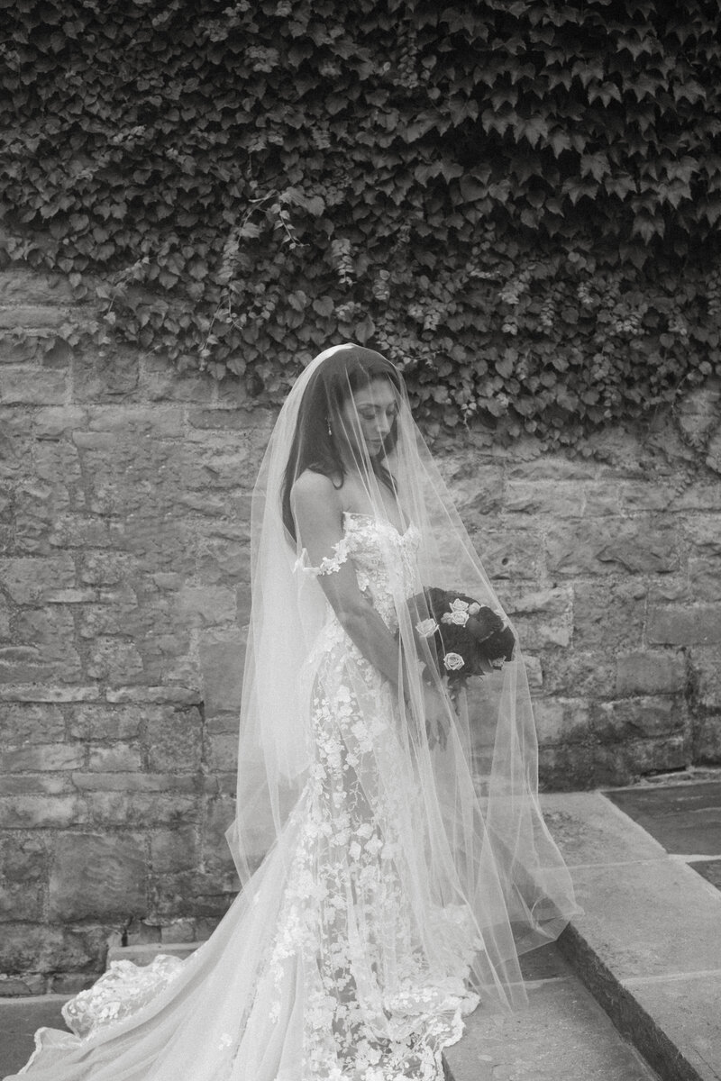 bridal portraits with stunning veil and florals philadelphia pennsylvania