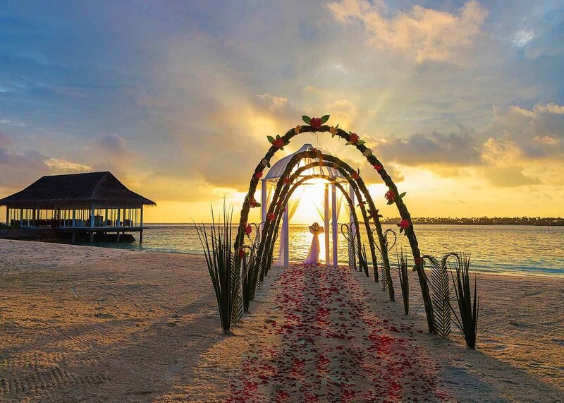 Decorated beach wedding venue