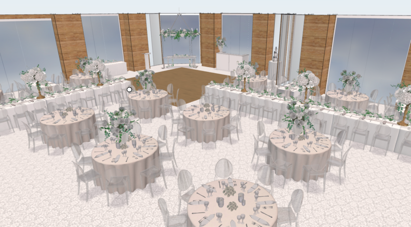 A Frid Events 3D rendering of a wedding  with green and black decor, based in Ottawa and Prince Edward County.