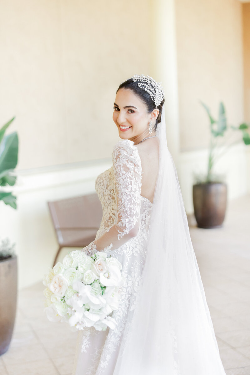 Bride portrait at a wedding at the four seasons Orlando by Florida wedding photographer.