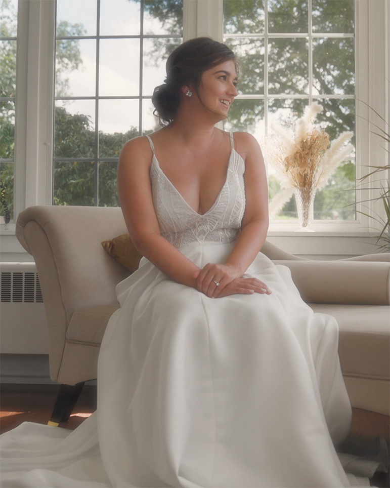 Bride getting ready for wedding - looking outside
