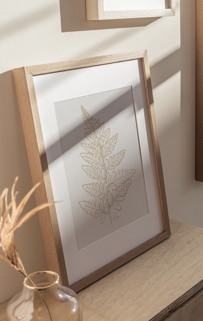 Highly detailed hand drawn fern frond in a bohemian neutral tone by Atlas Greene