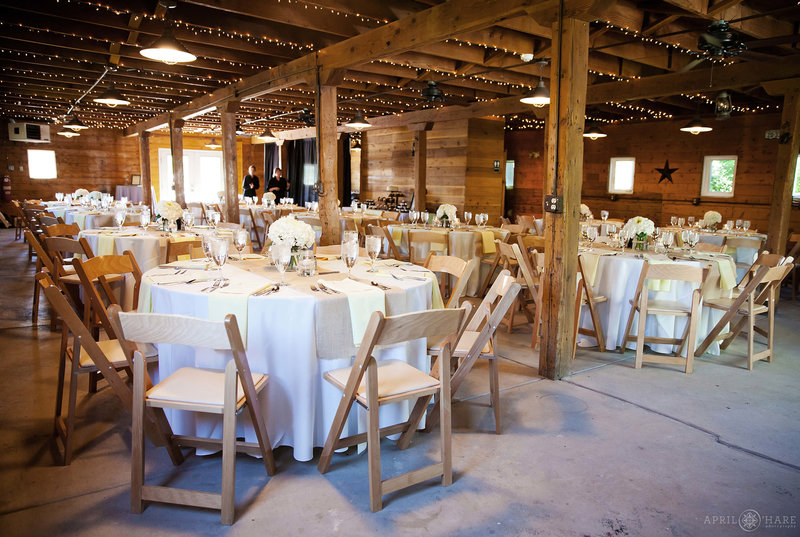 Denver Botanic Gardens Chatfield Farms Barn set up for a wedding reception
