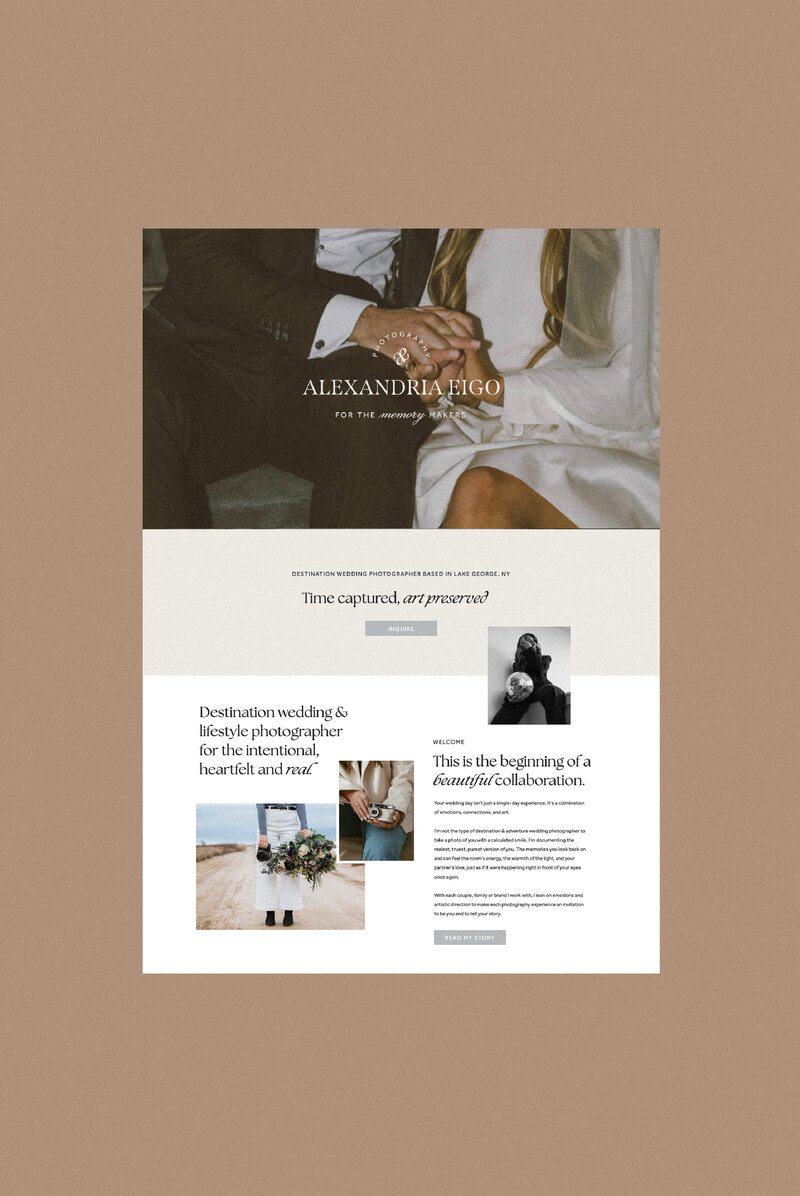 Showit photography website homepage mockup