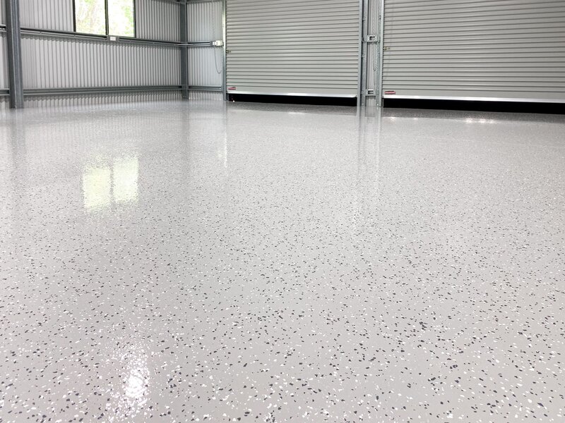 A epoxy coated floor in a commercial warehouse.