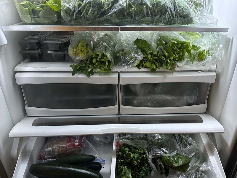 Melinda Fornero's fridge filled with leafy greens