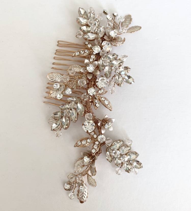Rose gold crystal hair comb