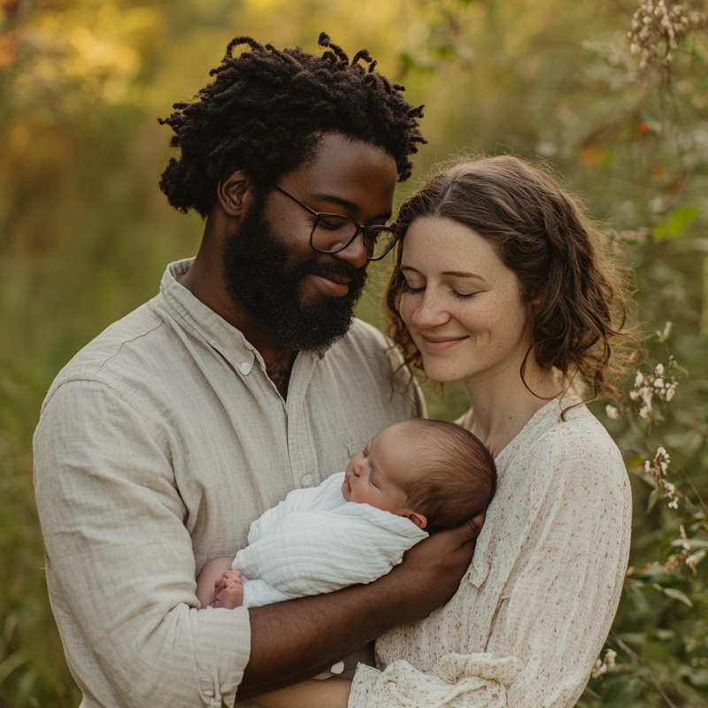 a couple holding their newborn baby