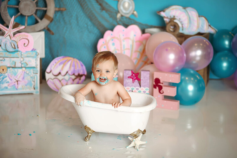 under the sea girl cake smash ashley mcclintock photography